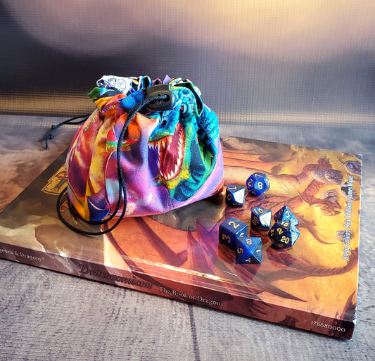Handmade Watercolor Dragon Dice Bag / Portable Tray in one! 7 pc dice set INCLUDED!