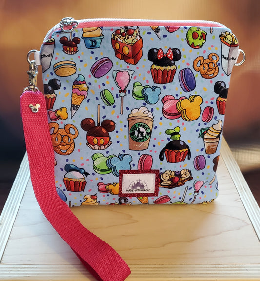 Blue Magical Snacks Purse/Wristlet combo - Waffle, Macarons, Pretzel, Ice Cream, and more!