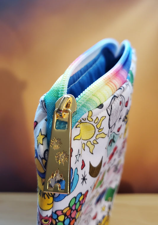 Sketch Art Style Characters Zipper Bag- Custom Sketchy Style Rainbow Zipper & Pull