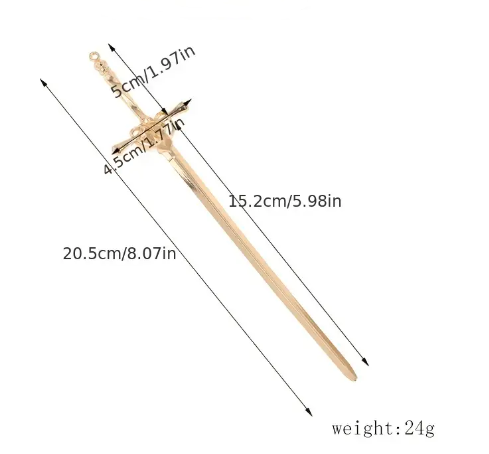 Regal Sword Hair Stick - Choose Gold, Silver, Gunmetal, or Blackened