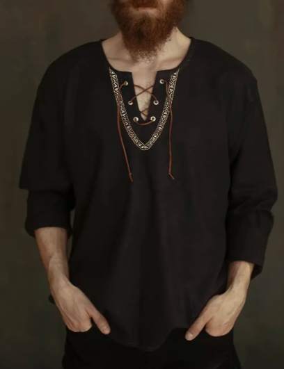 Men's Renaissance Style Black Long Sleeve Shirt - a great piece for Faire!