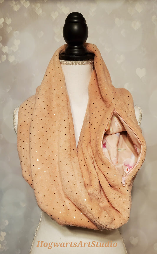 rose gold scarf with hidden pocket