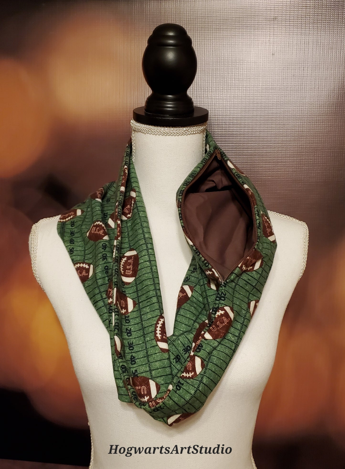 football scarf with hidden zipper pocket