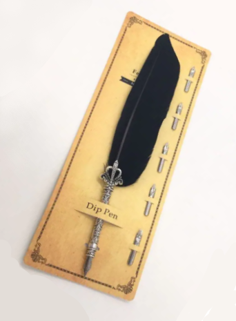 Feather Quill Pen 7 piece set- Choose from Red Yellow Green Blue Black