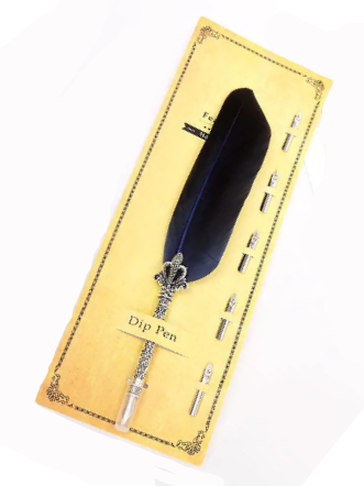Feather Quill Pen 7 piece set- Choose from Red Yellow Green Blue Black