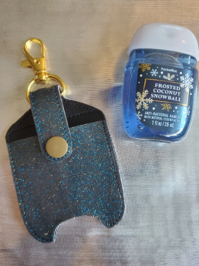 Blue Glitter 50th Castle Hand Sanitizer Holder Keychain - holds an included 1 oz. B&BW bottle!