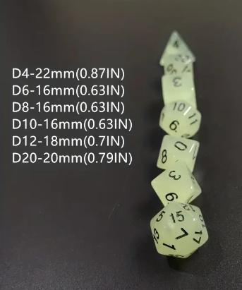 Glow in the Dark 7 Piece Polyhedral Dice Set