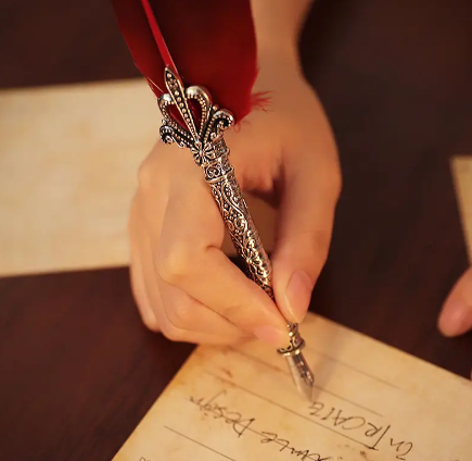 Feather Quill Pen 7 piece set- Choose from Red Yellow Green Blue Black