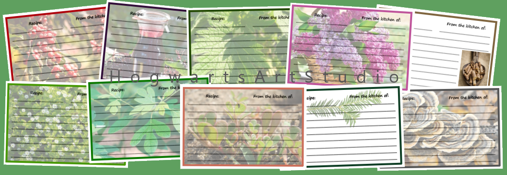 16 Wild Foraged Themed Recipe Cards- Instant Download, Print Your Own