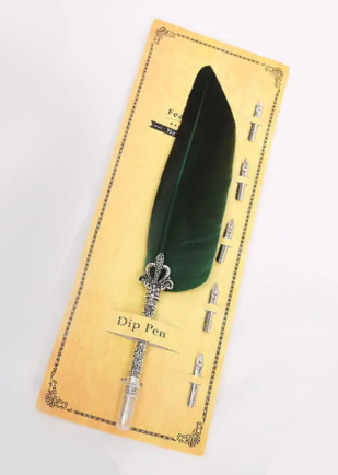 Feather Quill Pen 7 piece set- Choose from Red Yellow Green Blue Black