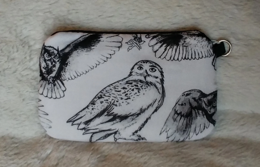 HP Themed Zipper Bag- White Barn Owl with black glitter vinyl applique
