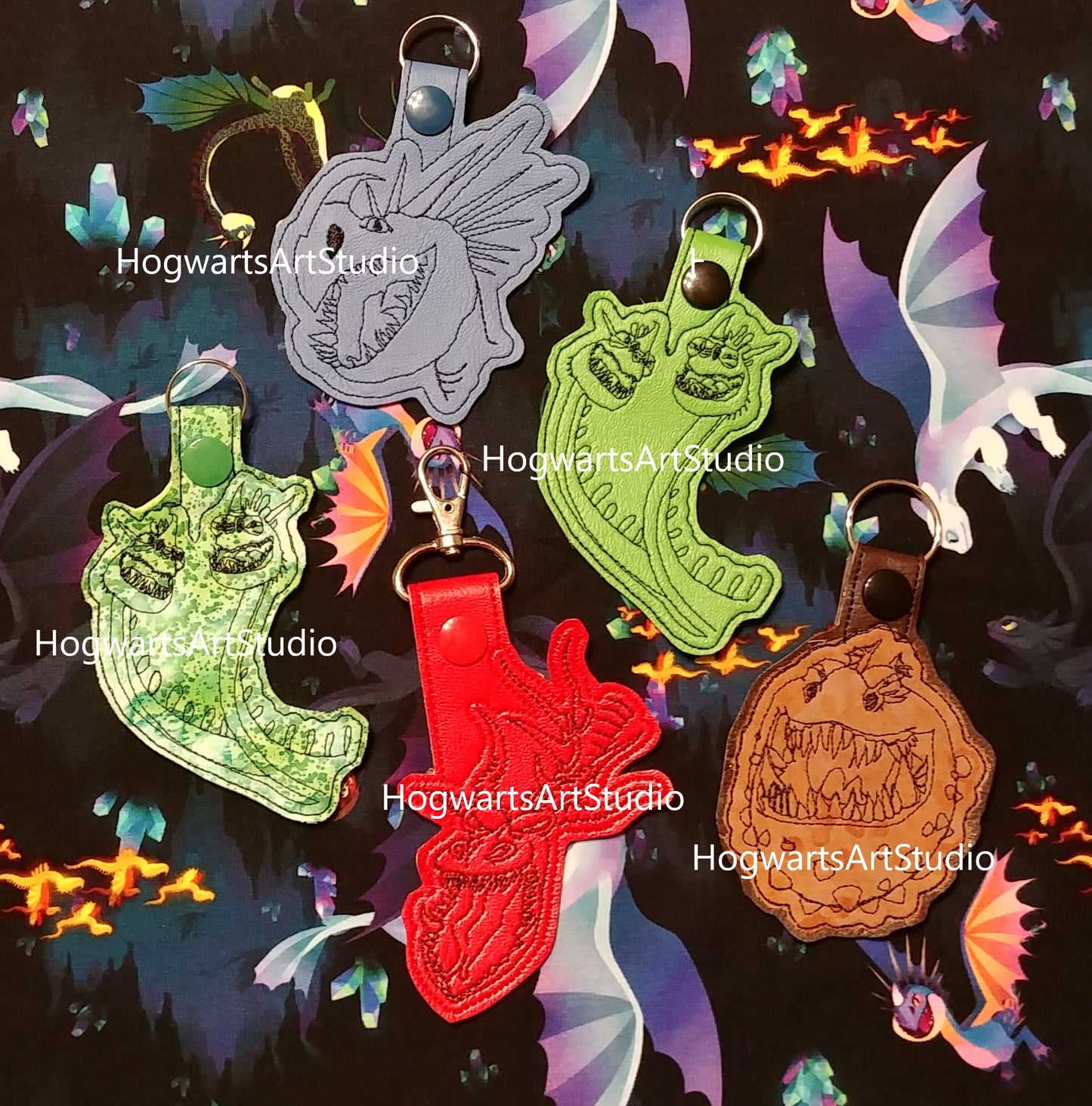 Trained Dragon Keychains Embroidery Design Files - Instant Download