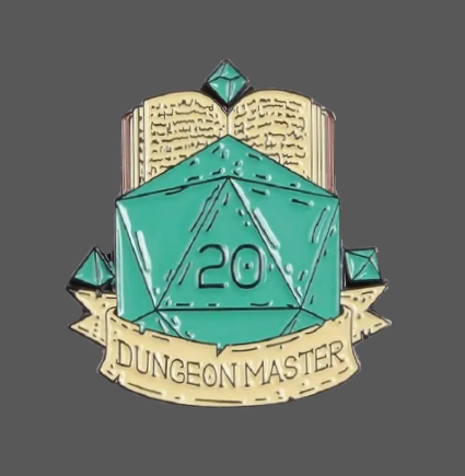 "Dungeon Master" D20 Die and Book Enameled Pin
