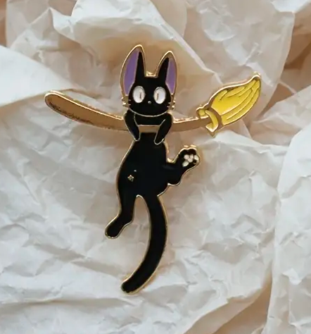 Witch's Familiar Cat on a Broom Pin