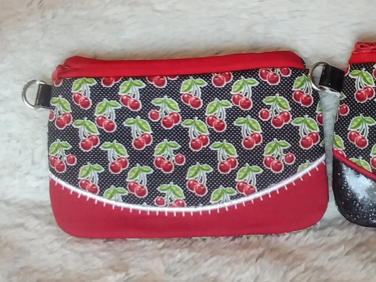 Retro Black Cherry Zipper Bag - Vintage Rockabilly Style