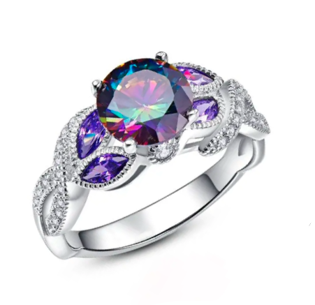 "Sea Witch" Purple Round and Marquis Cut Zircon Women's Ring