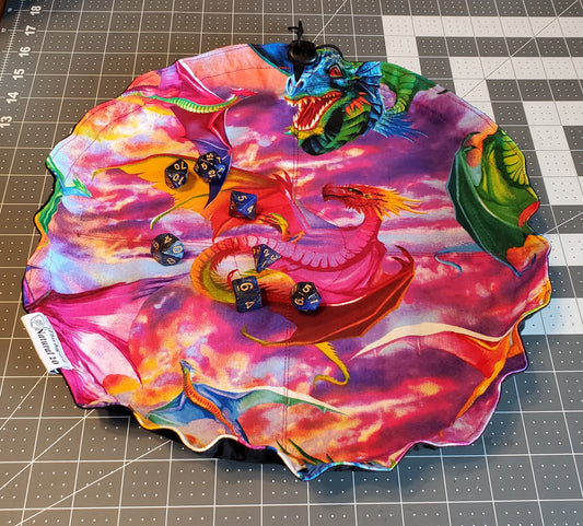Handmade Watercolor Dragon Dice Bag / Portable Tray in one! 7 pc dice set INCLUDED!