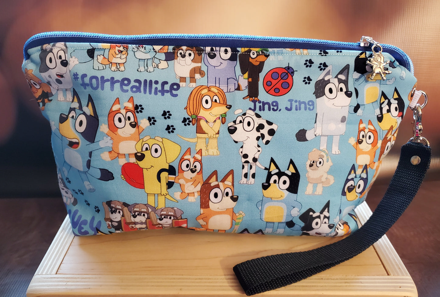 Blue Dogs Themed Large Zipper Bag - perfect for makeup, toys for the car, and more!