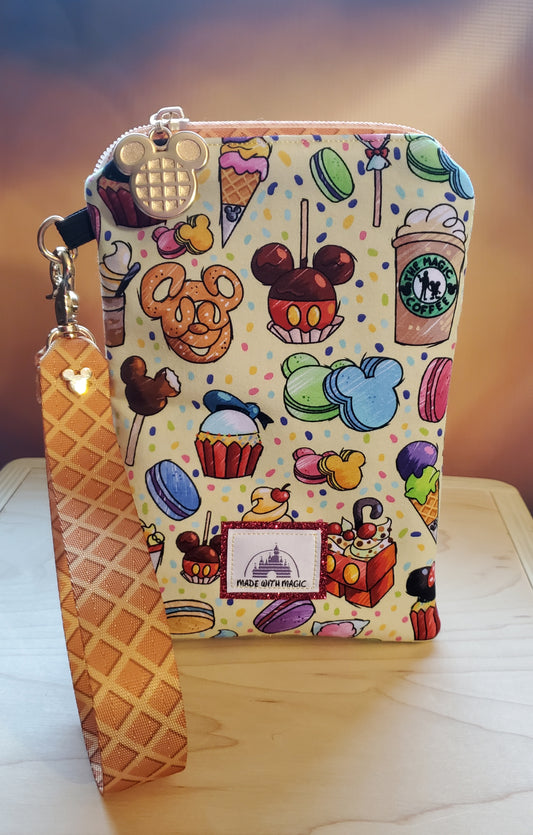 Magical Snacks Themed Zipper Bag Wristlet - Pretzel, Ice Cream, Waffle, Popcorn, Macarons and more!