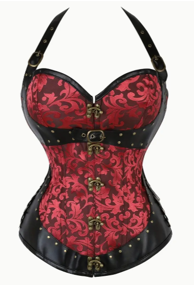 "Grace O'Malley" Red Brocade Corsets- Ready to ship!