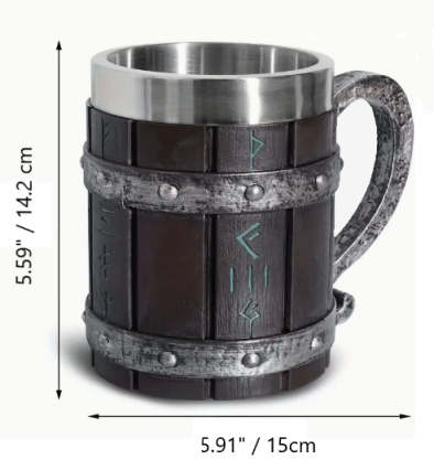 Viking Drinking Stein - wood planks, wrought iron, and runes for the Nordic seafarer