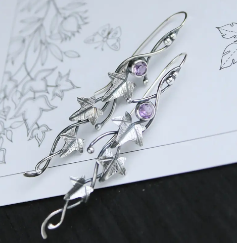 Ivy Leaf Earrings- emerald, amethyst, garnet or sapphire options