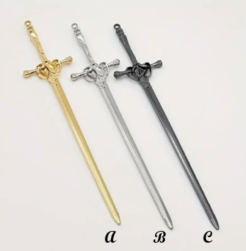 Regal Sword Hair Stick - Choose Gold, Silver, Gunmetal, or Blackened