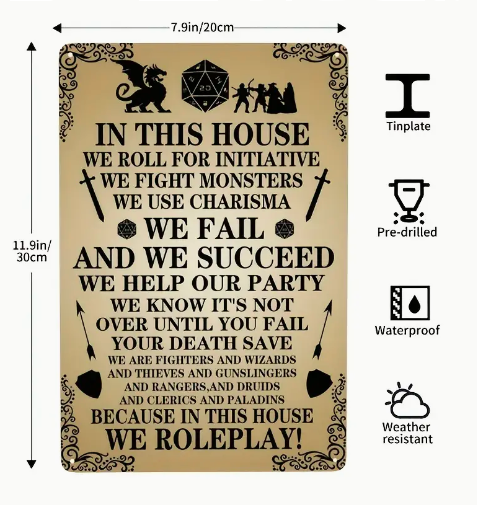 8x12" "In this House.. we rollplay" Gaming Metal Wall Sign
