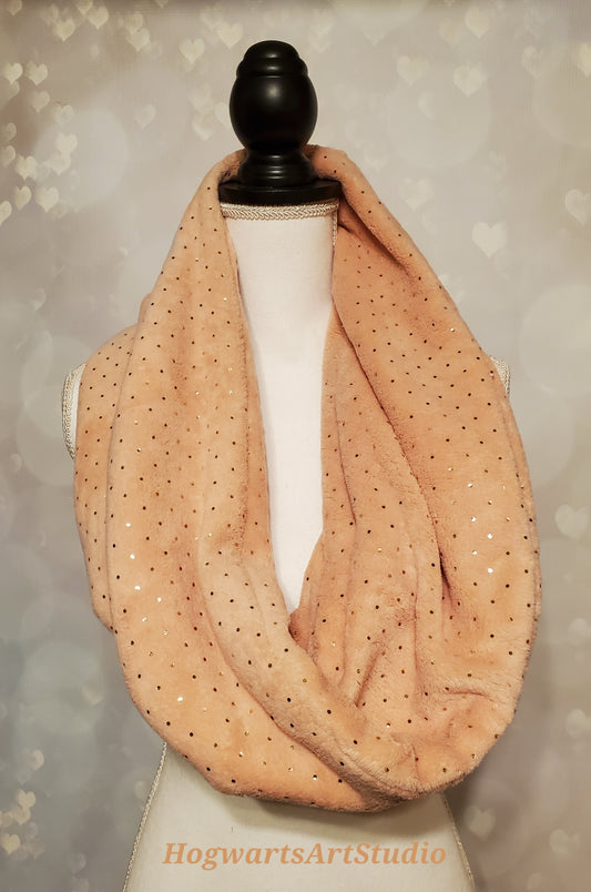 rose gold scarf with metallic gold dots