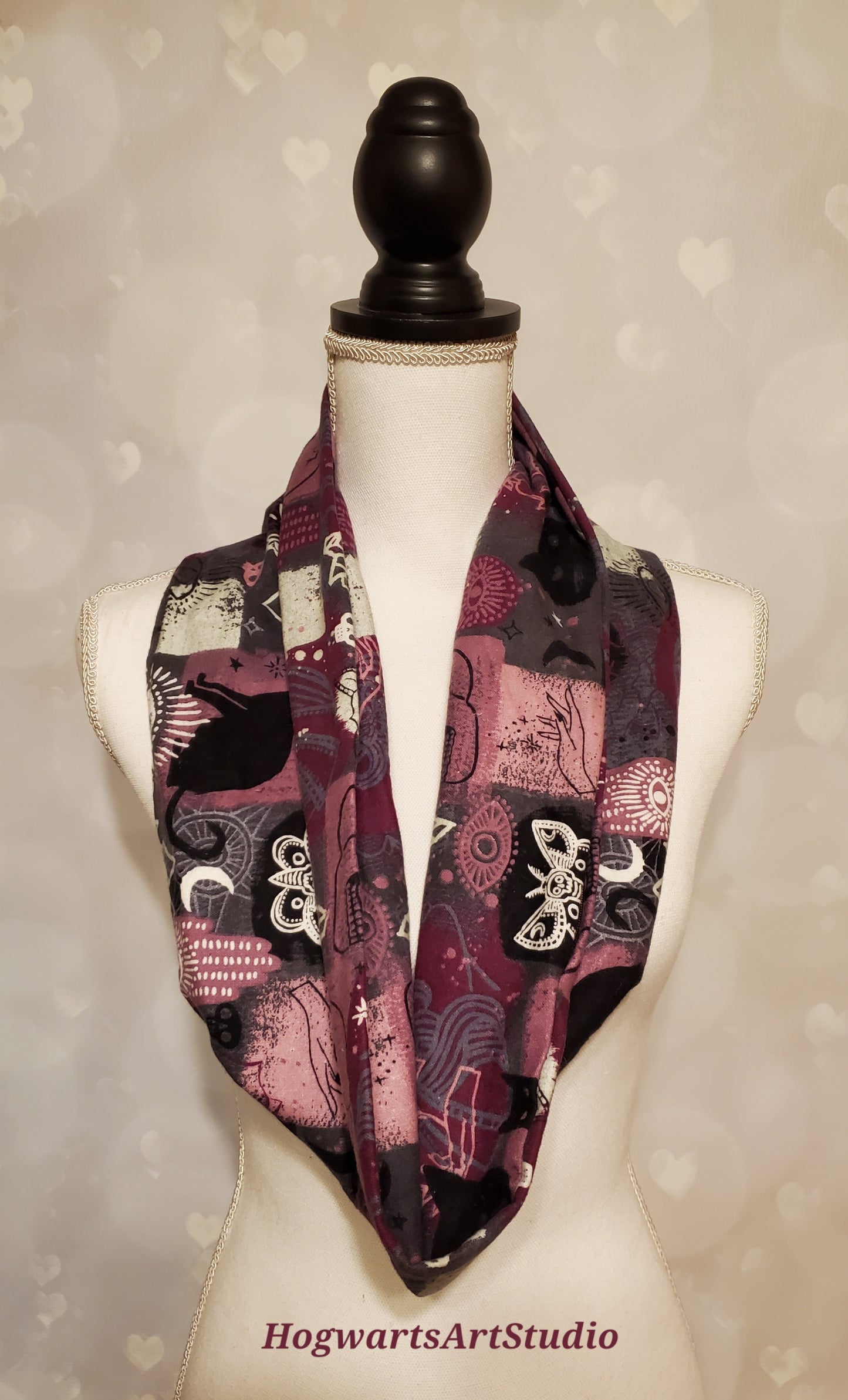mystic purple scarf on a dressmaker form