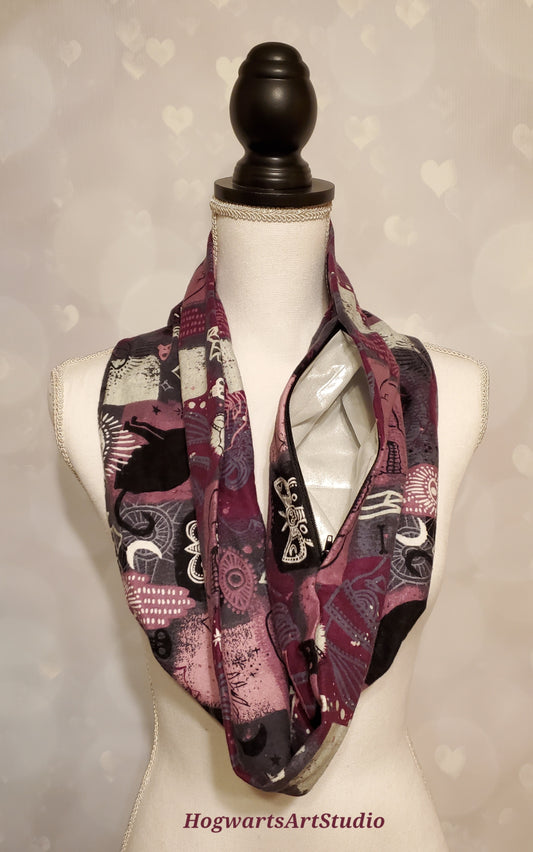 mystic purple scarf with hidden zipper pocket