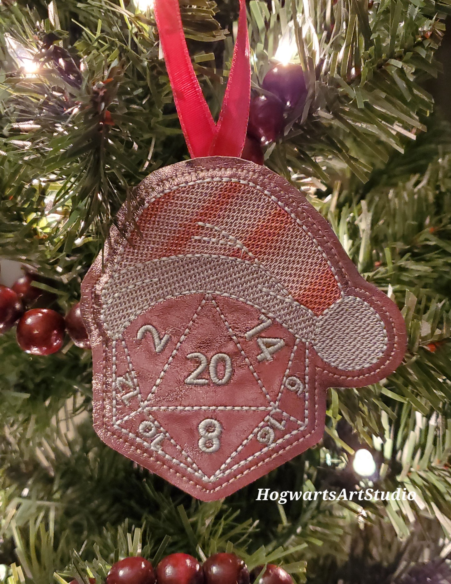 D20 Dice in a Santa Hat Ornament- ready to go on a new adventure!