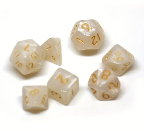 Miniature Shimmery White Polyhedral Dice 7 Piece Set- the cutest little dice ever!