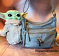 Gray Mandalorian & Baby Grogu Purse - lots of roomy pockets for all your essentials!