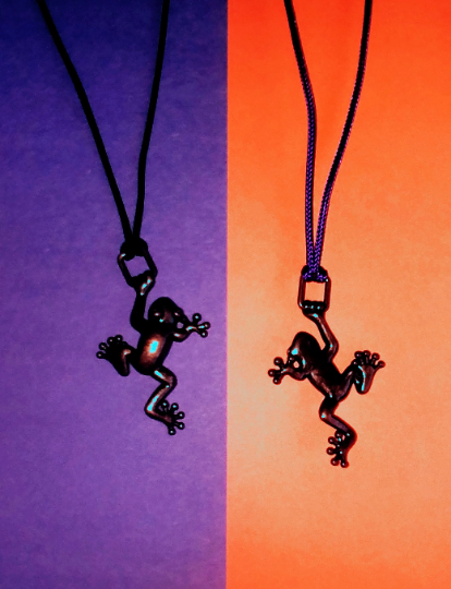 Brown Hopping Frog Necklace - Ready to hop into your cart! Black or Purple cording