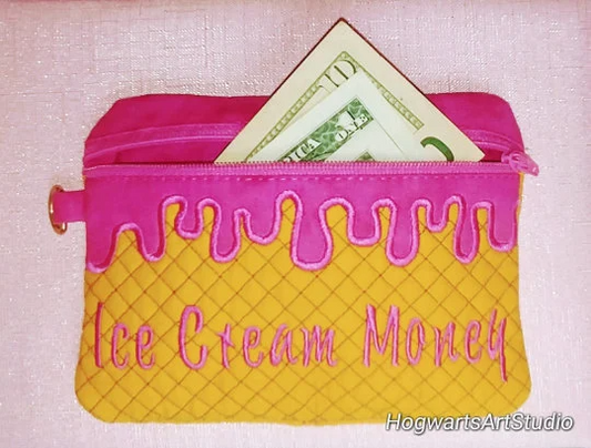 Ice Cream Waffle Cone Zipper Bag - Embroidered & Fully Lined