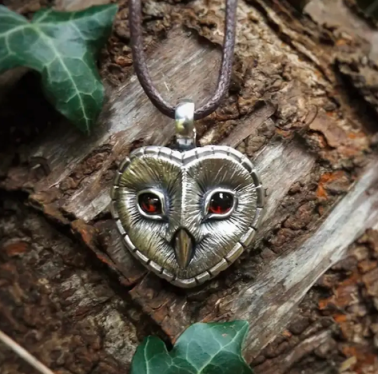 Barn Owl Pendant and Leather Necklace