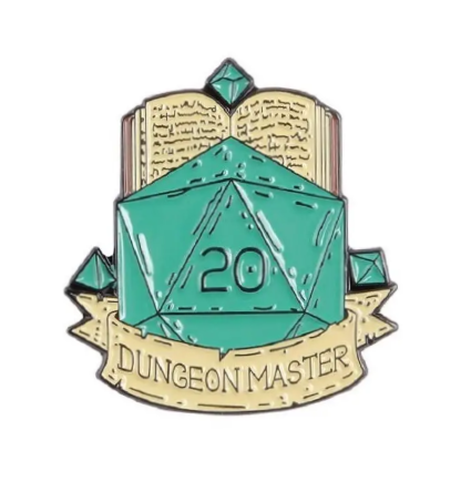 "Dungeon Master" D20 Die and Book Enameled Pin