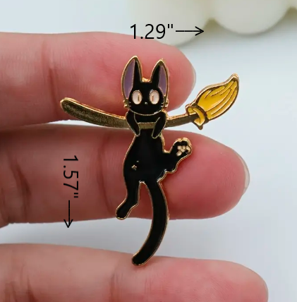 Witch's Familiar Cat on a Broom Pin