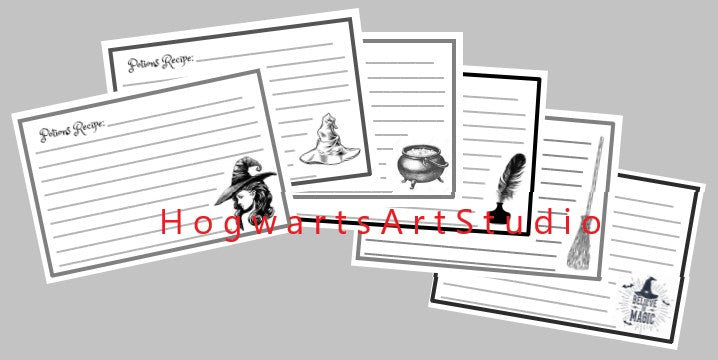 6 Wizard & Witch Themed Recipe Cards - Instant Download, Print Your Own