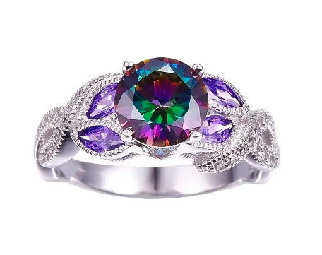 "Sea Witch" Purple Round and Marquis Cut Zircon Women's Ring