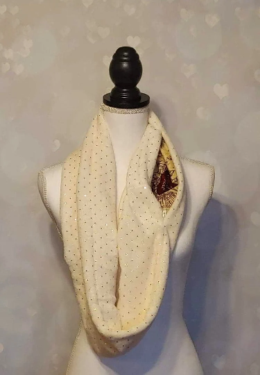 plush cream scarf with hidden zipper pocket